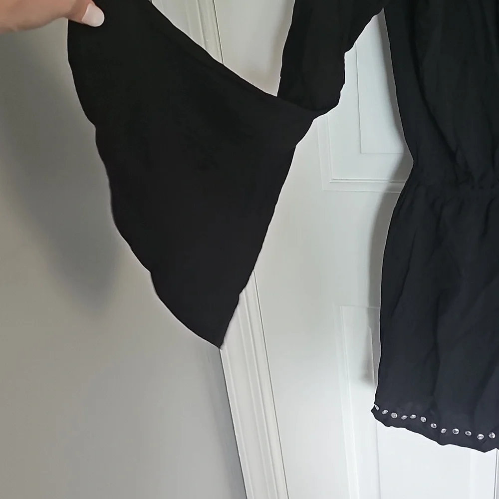 NWT Bar III Black Cover Up Romper with Silver Studded Trim Detail